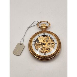 Colibri Swiss Made Skeleton Pocket Watch Gold Tone Mechanical PWS99010 NEW